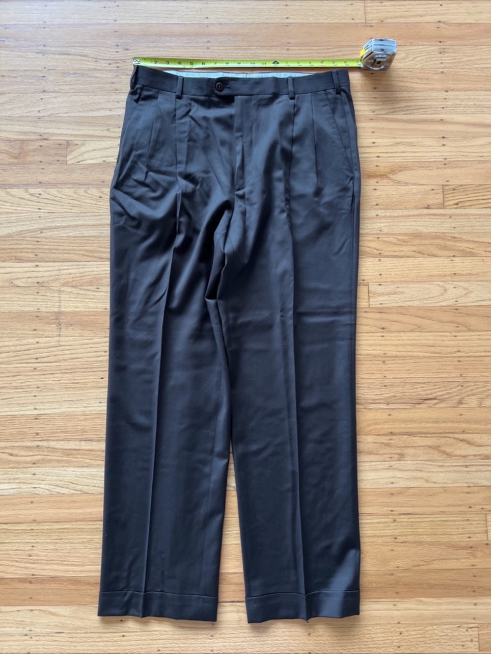 Zanella Wool Dress Pants Mens 36 Brown Bennett Pleated Trousers Made In Italy